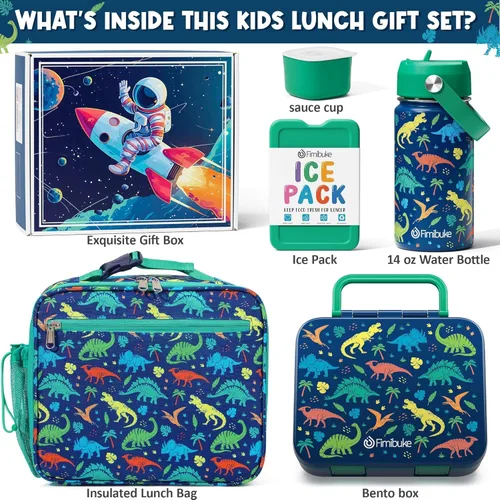 Miniatura 2 de Fimibuke - Lonchera Bento para Niños - Juego de Caja de Almuerzo Bento para Niños Pequeños con 3 Compartimentos, Botella de Agua de Acero A3.
