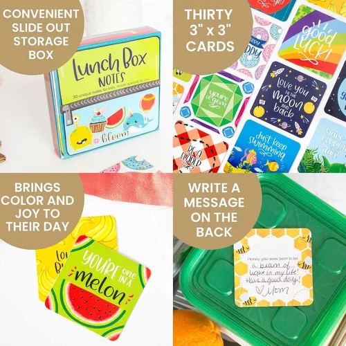 Miniatura 4 de bloom daily planners Notas para la lonchera para niños, lindos accesorios para el almuerzo de regreso a clases, juego de 30 tarjetas inspiradoras