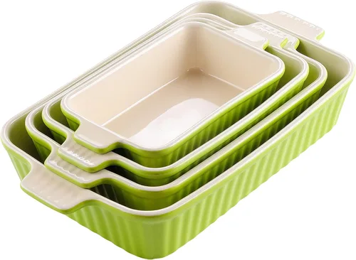 Miniatura 12 de MALACASA Cacerola para horno, platos de cerámica para hornear, juegos de 4 platos de cerámica, sartenes rectangulares para lasaña profundas con asas