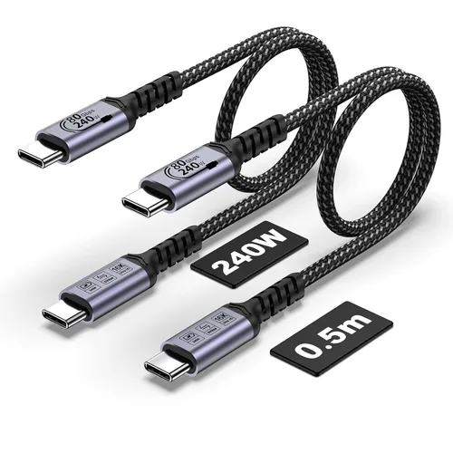 Miniatura 16 de Paquete de 2 cables USB 4 de 1 pie, cable USB C a USB C de 240 W, transferencia de datos de alta velocidad de 40 Gbps y salida de video de pantalla