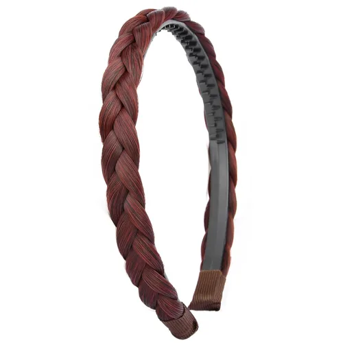 Miniatura 11 de Ancho de 1.5 cm Banda de pelo sintético trenzada estrecha con dientes para mujeres y niñas (Negro)