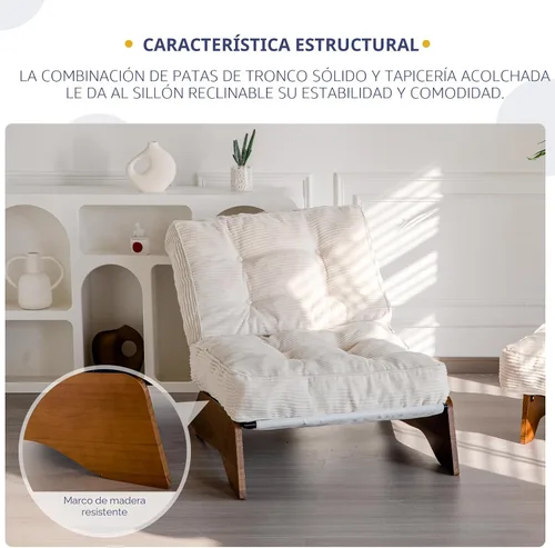Miniatura 6 de MAXYOYO - Sillón decorativo con otomana y respaldo ajustable, silla capitoné para sala, reposera con reposapiés, silla moderna y acogedora Beige