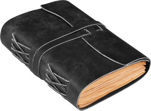 LEATHER VILLAGE Diario encuadernado en cuero, negro, 7 x 5 pulgadas, 220 páginas, diario vintage de papel en blanco para escribir, dibujar, cuaderno