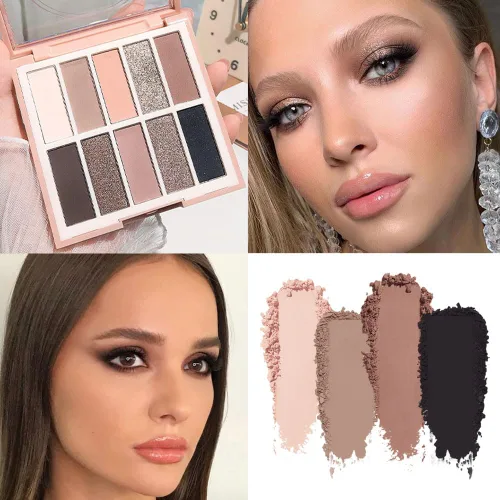Miniatura 2 de Paleta de sombra de ojos neutra, paleta de sombras de ojos color crema de bronce marrón mate, paletas de maquillaje para mujeres, sombras de ojos