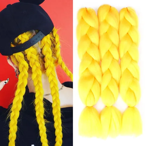 Miniatura 2 de Extensiones de cabello trenzado de color amarillo jumbo, trenzas gigantes para trenzas de caja trenzada, cabello de fibra sintética de alta calidad