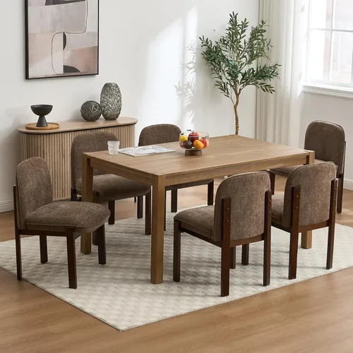 Miniatura 3 de Farmhouse - Juego de 2 sillas de comedor de madera, modernas sillas tapizadas de tela para cocina y comedor, cómodas sillas de lectura lateral