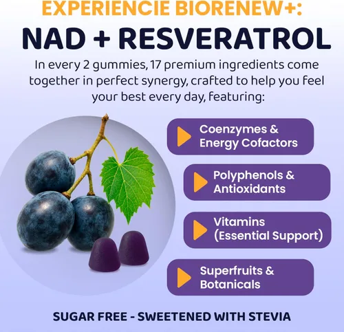 Miniatura 9 de NAD 3000mg + Gomitas complejas de resveratrol, 500 mg de TMG, (45 días), quercetina, curcumina, berberina y antioxidantes Fórmula avanzada a base