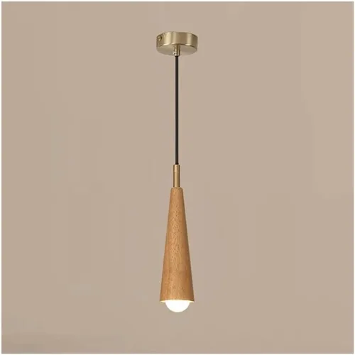 Lámpara colgante pequeña de madera retro de granja, lámpara de suspensión ajustable con pantalla cónica de madera, lámpara colgante de techo para