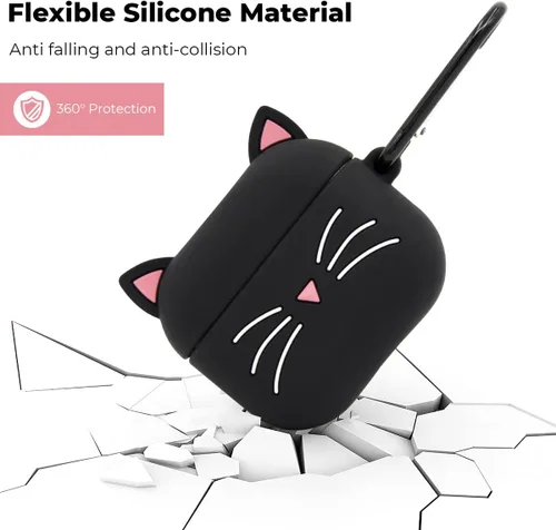 Miniatura 5 de Linda funda para AirPods 3 (2021), funda de silicona suave a prueba de golpes con mosquetón para AirPods 3D de 3ª generación (2021), diseño de gato