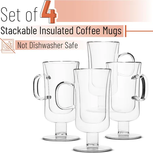 Miniatura 2 de BTAT - Tazas de café irlandés de doble pared, 10 onzas, juego de 4, tazas de café de vidrio con asa, taza de café irlandesa transparente aislada
