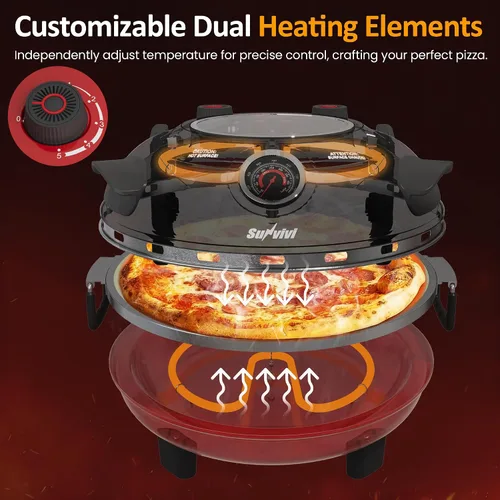 Miniatura 3 de Sunvivi Horno eléctrico para pizza de interior: máquina de pizza de encimera con perilla de control de temperatura, calienta hasta 770 ℉, calentador