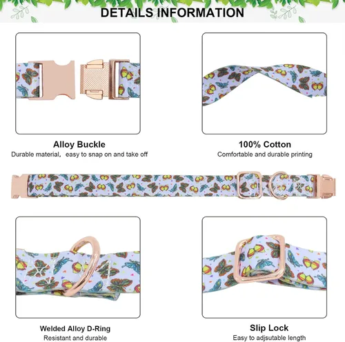 Miniatura 2 de Collar de perro con hebilla de metal con bonito estampado, collares ajustables con patrón floral para mascotas para perros pequeños, medianos