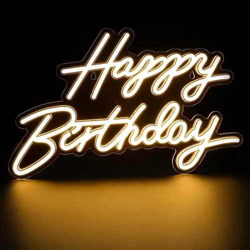 Toddmomy Letrero de cumpleaños de neón de 17.51 x 10.23 pulgadas, alimentado por USB, letras LED iluminadas con luz blanca cálida para decoración de