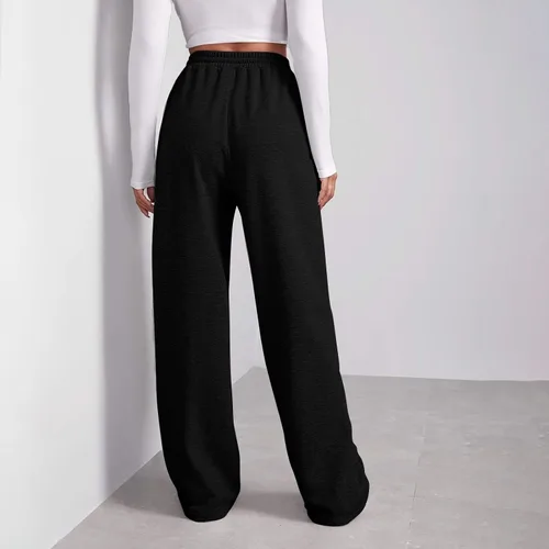 Miniatura 3 de Pantalones deportivos holgados de pierna ancha para mujer, de forro polar, cintura alta, con bolsillos, ligeros, cómodos, con cordón