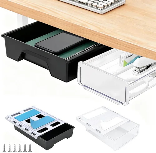 Miniatura 8 de Organizador de cajones debajo del escritorio, almacenamiento de cajones oculto autoadhesivo, organizador de escritorio deslizante, organizador