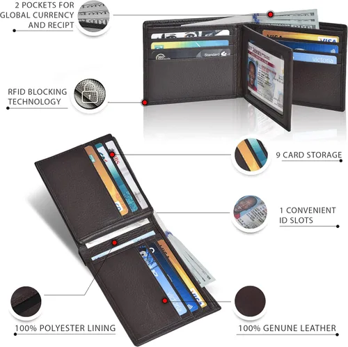 Miniatura 2 de Carteras RFID delgadas para hombres - Cartera de bolsillo frontal de piel genuina