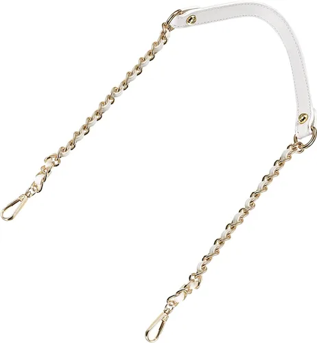 Miniatura 19 de Uxcell Correa de cadena plana de hierro de cuero de 39 pulgadas para bolso de mano, mango de reemplazo de hombro, negro con cadena dorada