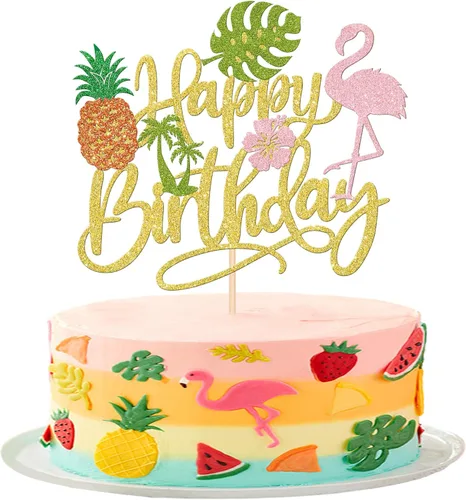 Miniatura 10 de 1 pieza de decoración de pastel de flamenco con purpurina para palmera, tortuga, hoja, flor, piña, flamenco, decoración para tartas tropicales