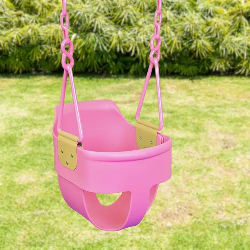 Miniatura 8 de Asiento de Columpio Premium de Respaldo Alto Tipo Cubeta Completa para Niños Pequeños con Agarre para los Dedos, Cadenas Recubiertas de Plástico