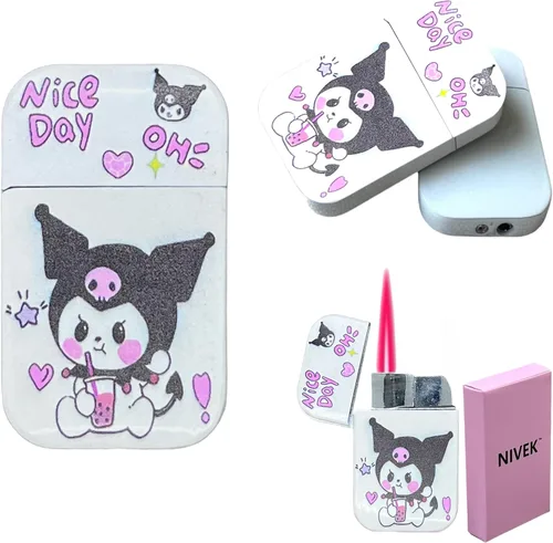 Miniatura 4 de NIVEK Kulomi Encendedor Kitty KT con llama rosa de bolsillo, recargable, Kawaii lindo, resistente al viento (Gato, Conejo, Melodía, Duffy)