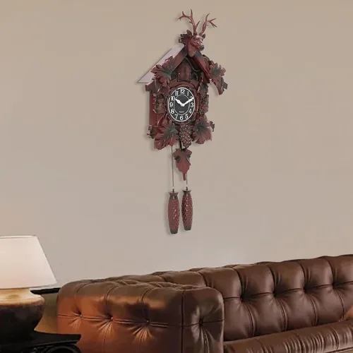 Miniatura 9 de TFCFL Reloj de pared de cuernos, movimiento de cuarzo silencioso, funciona con pilas, reloj de pared con péndulo y carillón de pájaro de cuco
