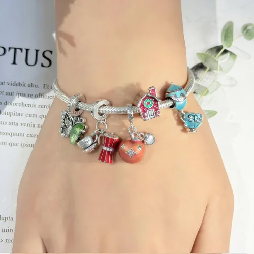 Miniatura 4 de PARCOM Charms S925 Sterling Silver Fits for Pandora Bracelets Cherry Blossom Dangle Beads Jewelry for Women