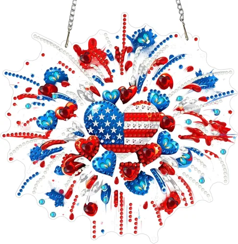 Miniatura 9 de MXJSUA Atrapasoles con pintura de diamante de águila calva americana, kits de arte de diamantes para adultos, adornos colgantes con cadena