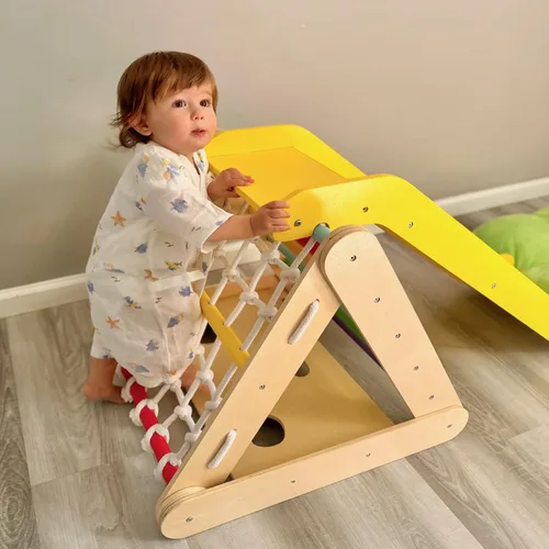 Miniatura 9 de Costzon - Juguete escalador de madera 4 en 1 para niños pequeños, escalador triangular con rampa deslizante, tabla y red para escalar, juguete