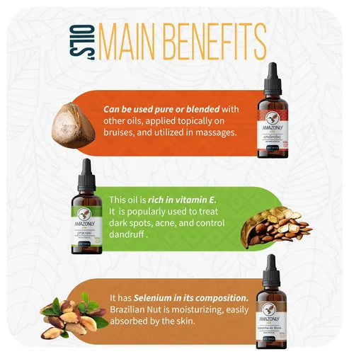 Miniatura 4 de AMAZONLY Botanic Bliss Collection - Aceite vegetal amazónico de nuez de Brasil, Andiroba y Pracaxi para cabello y piel, paquete de 3