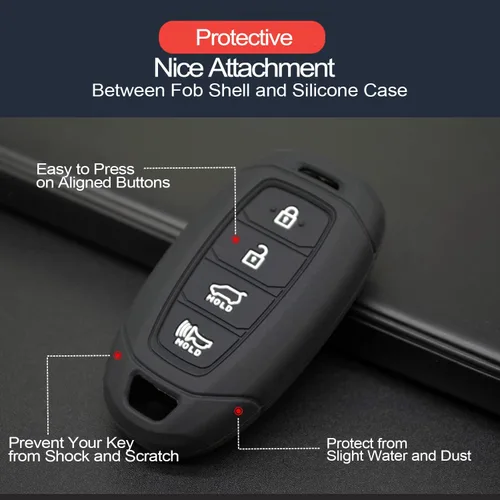 Miniatura 4 de 2 piezas compatibles con Hyundai Elantra N GT Santa Fe Kona Electric Accent Azera Palisade Veloster N Black Key Fob Cover Case Protector Llavero
