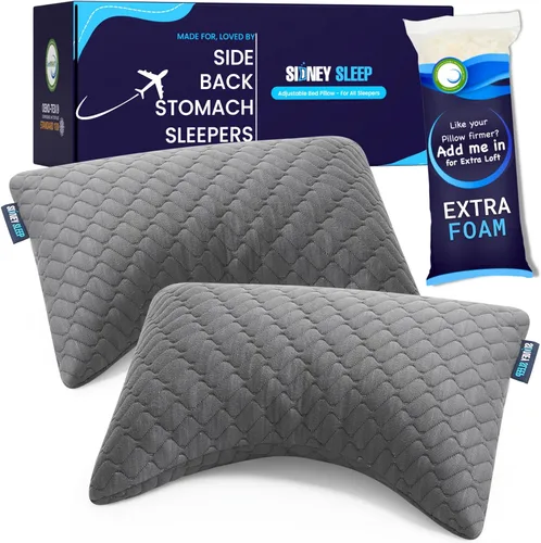 Miniatura 16 de Sidney Sleep Almohadas curvas ajustables para soporte de cuello y hombros con relleno extra triturado, almohada de contorno cervical para personas