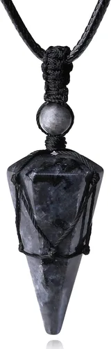 XIANNVXI - Collar con piedra puntiaguda de cristal curativo, cuerda negra ajustable, collar con dije de piedra preciosa natural, joyería para