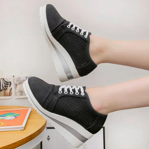 Miniatura 3 de Tenis de moda de plataforma para mujer, estilo casual, con parte inferior gruesa, tacones altos, caña baja, zapatos de lona para patineta, punta