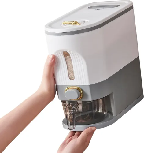 Miniatura 12 de Dispensador Sooyee de 22 libras para arroz, contenedor grande de grano con tapa, cilindro de medición a prueba de humedad, dispensador de cereales