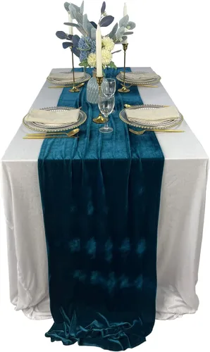 Miniatura 14 de Camino de mesa de terciopelo, decoración de recepción de boda de lujo de 10 pies, tela de terciopelo suave, superposición de lino para fiesta