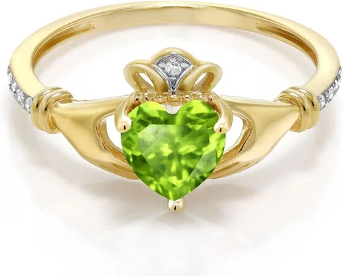 Miniatura 55 de Gem Stone King Anillo de compromiso claddagh celta irlandés de oro amarillo de 10 quilates con piedra preciosa en forma de corazón de 0.236 in
