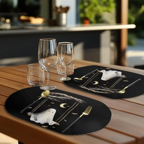 Miniatura 5 de Ghost Placemats Set of 2 Wipeable Faux Leather 12X18 Inch Waterproof Non-Slip Mats Spooky Table Decor Heat Resistant for Scary Dinner Party Fantasma
