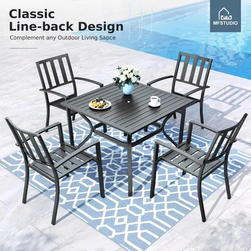 Miniatura 6 de MFSTUDIO Juego de 4 sillas de comedor al aire libre, sillas de metal para terraza, bistró, porche, césped, sillas de comedor apilables de hierro