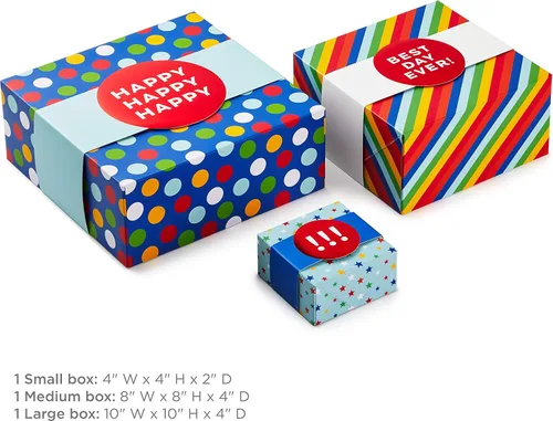 Miniatura 3 de Hallmark Cajas de regalo de 3 tamaños surtidos (rayas arcoíris, puntos, estrellas) para cumpleaños, bodas, graduaciones, baby showers, todas