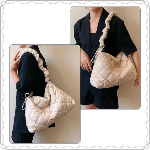 Miniatura 5 de Ovida Bolso grande para mujer, acolchado, de algodón, acolchado, para el hombro, para invierno, cálido, ligero, con cremallera