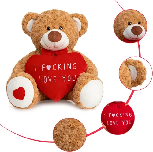 Miniatura 4 de HollyHOME Oso de peluche de San Valentín de 24 pulgadas con corazón rojo, regalo de San Valentín para ella, novia, novio, amante, color marrón