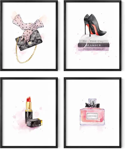 Miniatura 14 de HAUS AND HUES Decoración de pared de maquillaje para habitación de glamour, juego de 4 cuadros de moda para pared, arte de pared con lápiz labial