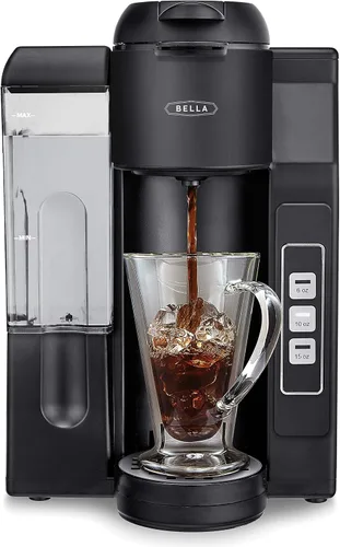 BELLA Cafetera de una porción, doble preparación, compatible con K-cup - Elaborador de café molido con tanque de agua extraíble y bandeja de goteo