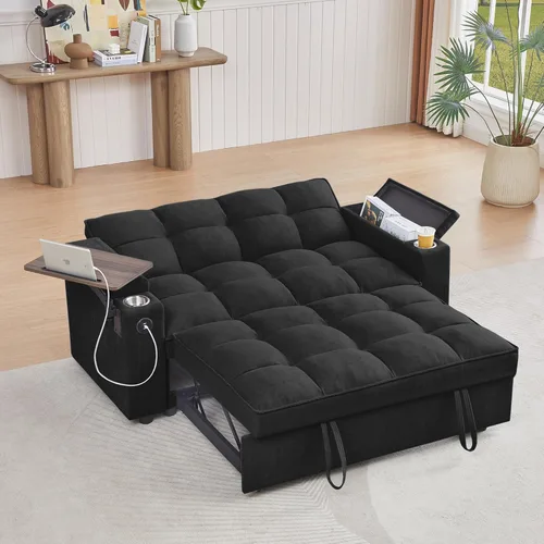 Miniatura 24 de Auvsoce - Sofá cama biplaza de 65 pulgadas, sofá convertible para sala de estar, sofá para RV con respaldo ajustable, chaise longue, mesa lateral