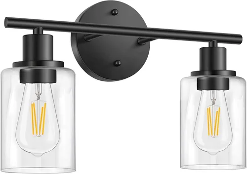FOLKSMATE Accesorios de iluminación de baño, lámpara de tocador de 2 luces color negro mate, apliques de pared vintage, luces modernas de baño