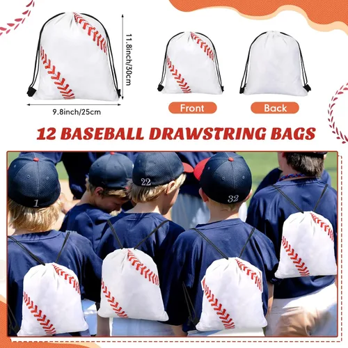 Miniatura 5 de LEIFIDE 48 piezas de regalos de fiesta de béisbol, 12 juegos de pulseras de silicona con cordón, mini pelotas de estrés, llaveros para béisbol