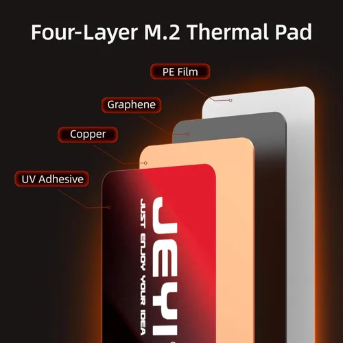 Miniatura 5 de JEYI M.2 2280 SSD disipador de calor, grafeno+hoja de cobre, ultradelgado de 0.5mm, conductividad térmica de 1500W/mK, para SSDs NVMe/SATA (5 piezas)