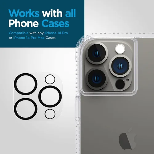Miniatura 6 de Case-Mate Protector de lente de cámara para iPhone 14 Pro/14 Pro Max – Película de vidrio templado 9H con antiarañazos duradera, antiroturas, visión