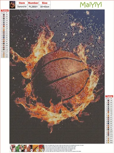Miniatura 2 de MaiYiYi Pintura de diamante de baloncesto de fuego por números 5D Pintura de diamante redonda completa de baloncesto Pintura de diamante de pintura