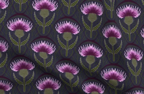 Spoonflower Fabric - Thistle Scottish Scotland National Flower Purple Prickly Thorn Night Printed on Chiffon Fabric Fat Quarter - Sewing Fashion